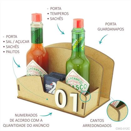 Imagem de 35 Galheteiro Porta Guardanapo Sal Sachê Pimenta Bistrô Mdf Crú