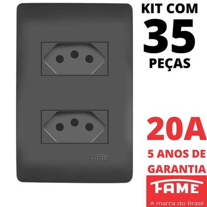 Imagem de 35un Tomada Padrão Dupla 2P+T 20A Com Placa Habitat Black FAME