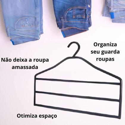 Imagem de 36 Cabides P/ Calça Jeans Calceiro Preto Triplo Bermuda Roupa