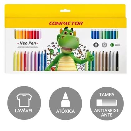 Imagem de 36 Canetinhas Hidrográfica Durável Lavável Compactor Neo Pen