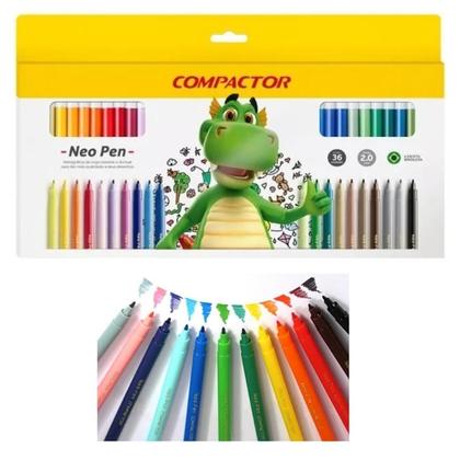 Imagem de 36 Canetinhas Hidrográfica Durável Lavável Compactor Neo Pen