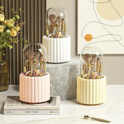 Imagem de 360 graus Organizador De Pincéis De Maquiagem Rotativo Com Tampa, Caixa De Armazenamento De Cosméticos