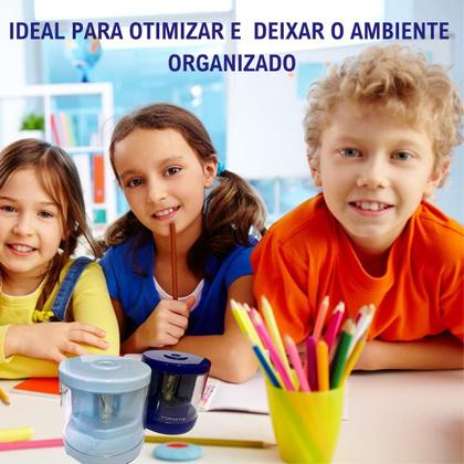 Imagem de 3u Apontador D Mesa Elétrico Pilha Automático Escolar C/azul
