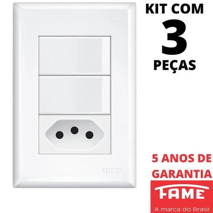 Imagem de 3un Interruptor Paralelo Three Way 2 Teclas 16A e Tomada Padrão 2P+T 20A Com Placa Evidence FAME