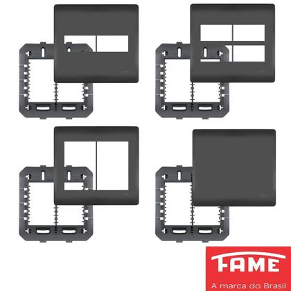 Imagem de 3un Interruptor Simples 2 Teclas 10A Com Placa 4x4 Habitat Black FAME