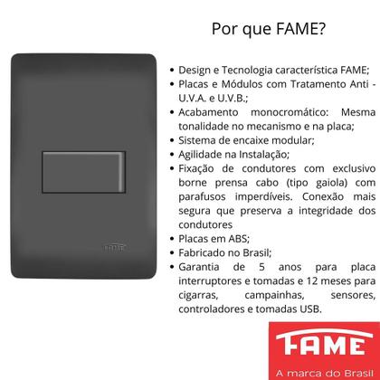 Imagem de 3un Interruptor Simples 2 Teclas 10A Com Placa 4x4 Habitat Black FAME