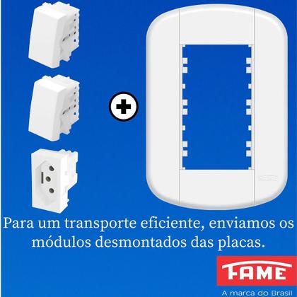 Imagem de 3un Interruptor Simples 2 Teclas 16A e Tomada Padrão 2P+T 20A Com Placa Blanc Mais FAME