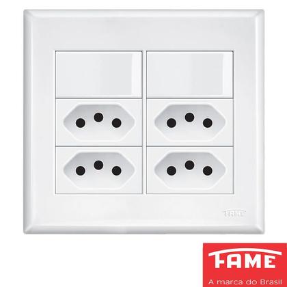 Imagem de 3un Interruptor Simples  2 Teclas 16A e Tomada Quádrupla Padrão 2P+T 20A Com Placa Evidence FAME