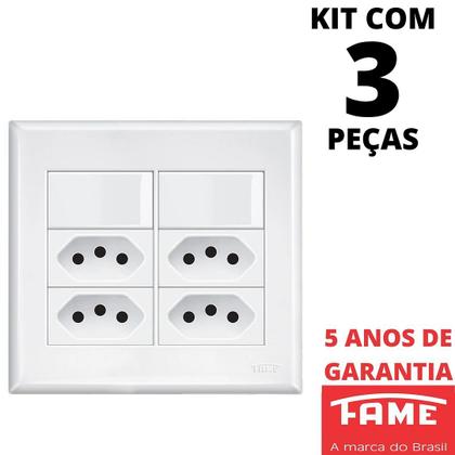 Imagem de 3un Interruptor Simples  2 Teclas 16A e Tomada Quádrupla Padrão 2P+T 20A Com Placa Evidence FAME