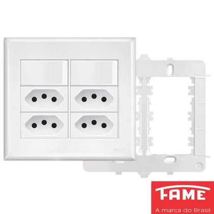 Imagem de 3un Interruptor Simples  2 Teclas 16A e Tomada Quádrupla Padrão 2P+T 20A Com Placa Evidence FAME