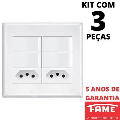 Imagem de 3un Interruptor Simples 4 Teclas 16A e Tomada Padrão Dupla 2P+T 20A Com Placa Evidence FAME