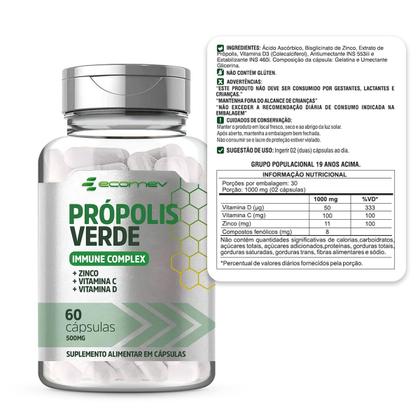 Imagem de 3Un Propolis Verde D3 C Zinco 500mg 180 Cáps - Kit 3 Meses