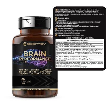 Imagem de 3x Blend Magnesio Tirosina Cafeina Taurina Inositol 500Mg 180Cáps Brain Performance Ecomev