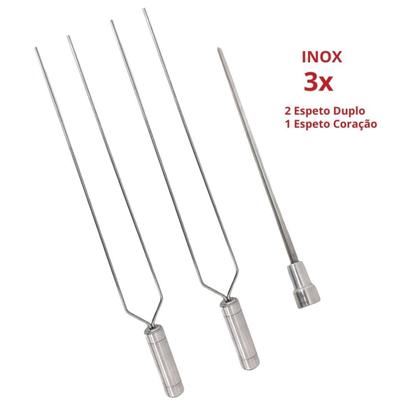 Imagem de 3x Espetos De Inox Lâmina 60cm Duplo/Coração Para Churras