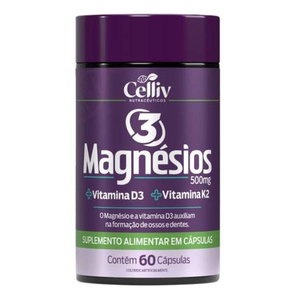 Imagem de 3x Magnésio Malato Triplo (Malato, quelato e cloreto de magnésio P.a) 60 Caps de 500mg Celliv