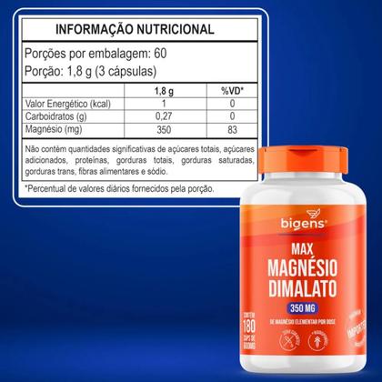 Imagem de 3x Max Magnésio Dimalato 350mg Bigens 180 Capsulas