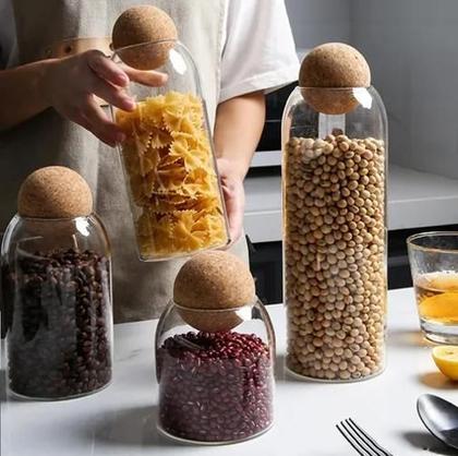 Imagem de 3X Pote Vidro Rolha Cortiça Borossilicato Tampa Esfera 1,3L