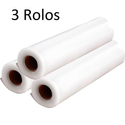 Imagem de 3x Refil Rolos Saco Embalagem Vácuo Ranhura Seladora 22cm X 5 Metros