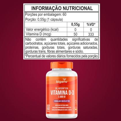 Imagem de 3x Vitamina D3 2000ui Com Tcm 400mg Bigens 60 Capsulas