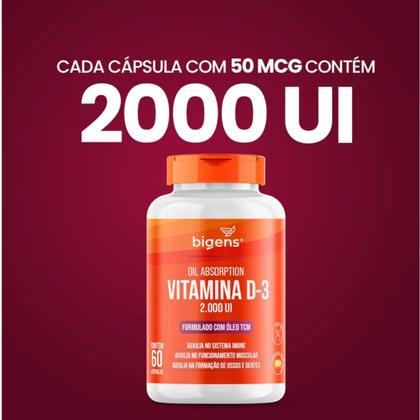 Imagem de 3x Vitamina D3 2000ui Com Tcm 400mg Bigens 60 Capsulas
