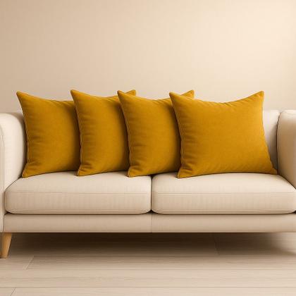 Imagem de 4 Almofadas Cheia Veludo Macio Premium Sala Sofa Quarto Decorativa 45x45 Amarela
