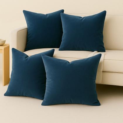Imagem de 4 Almofadas Cheia Veludo Suede Sofa Decorativa 45x45 Azul
