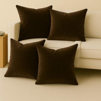 Imagem de 4 Almofadas Cheia Veludo Suede Sofa Decorativa 45x45 Marrom