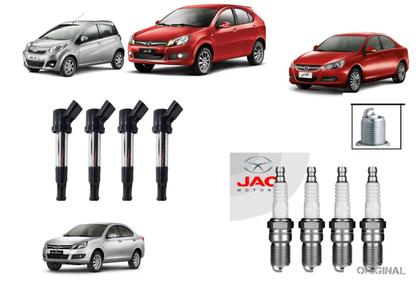 Imagem de 4 Bobinas Ignição e Jogo Velas Original Jac J2 J3 J5