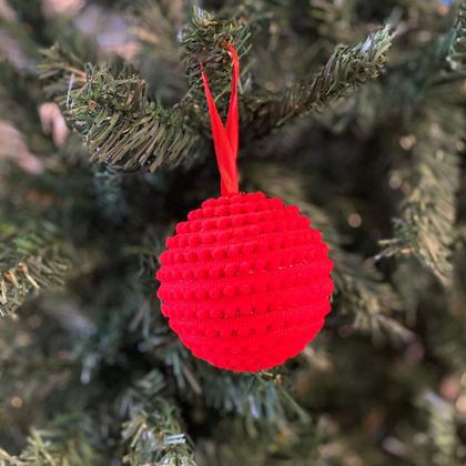 Imagem de 4 Bolas Decorativas Pompom Vermelha de Natal 10cm Cromus