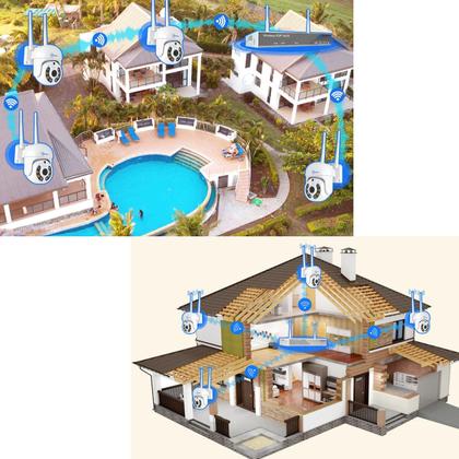 Imagem de 4 Cameras Sem Fio DVR NVR Segurança App Celular Gravador de Video Wifi Microfone Alto Falante Visao Noturna Ip66 Casa Rua Varanda Garagem Loja Comerci