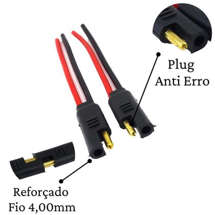 Imagem de 4 Conector 2 Vias Reforçado Com Fio 4,0 Mm Plug Para Caixa Engate Rápido Cor Preto 4mm Anti Erro