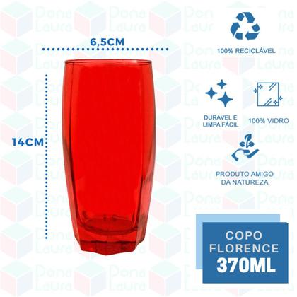 Imagem de 4 Copo de Vidro Florence 370ML Vermelho Mesa Posta Suco Água