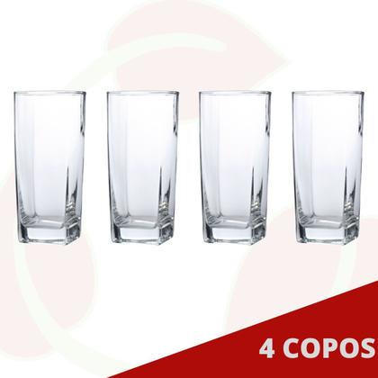 Imagem de 4 Copos Quadrado Vidro Transparente Texas Mesa Posta 320ml