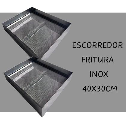 Imagem de 4 Escorredor Fritura Inox Bandeja 30x40x6cm Pastel Salgados