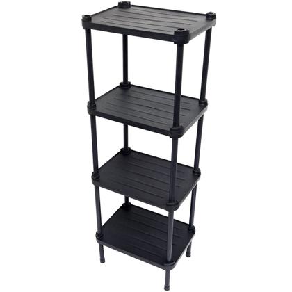 Imagem de 4 Estantes de Plástico Modular Multiuso 4 Prateleiras 1 Torre Preta Montável 52 Kg Qualyplas