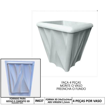 Imagem de 4 Forma 3d Vaso 25x22x15 Abs 1,5mm Molde Para Gesso/cimento Kit 4 Vasos