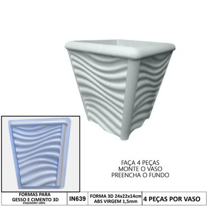 Imagem de 4 Forma 3d Vaso 25x22x15 Abs 1,5mm Molde Para Gesso/cimento Kit 4 Vasos