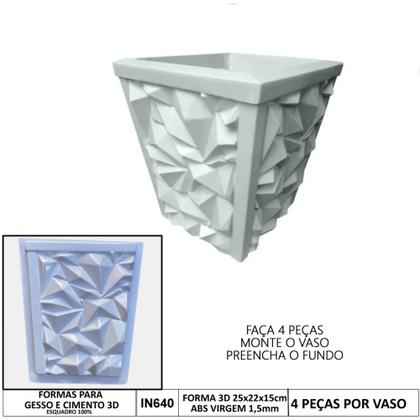 Imagem de 4 Forma 3d Vaso 25x22x15 Abs 1,5mm Molde Para Gesso/cimento Kit 4 Vasos