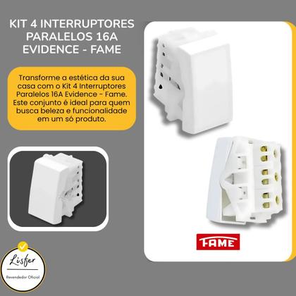 Imagem de 4 Interruptores Paralelo 16A Modulare/Evidence/ Blanc+ 3Way - FAME