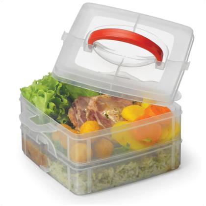 Imagem de 4 Marmitas Transparentes Kit Box 2 Andares Com 3 Divisórias