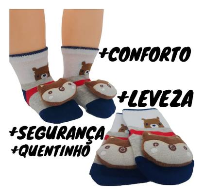 Imagem de 4 Meias Sapatinhos Rn Pantufas Bebê Infantil Menino Menina