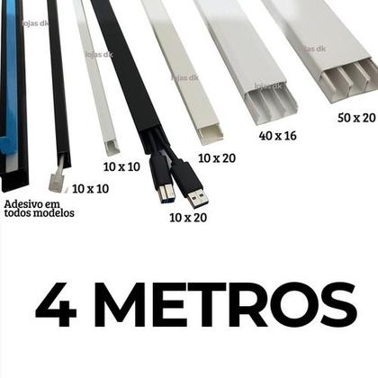 Imagem de 4 Metro Canaleta Branca Fina 10x10mm Com Fita Adesiva