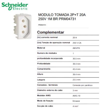 Imagem de 4 Módulo de Tomada PB Schneider Linha Decor 2PT 250V 20A PRM04731