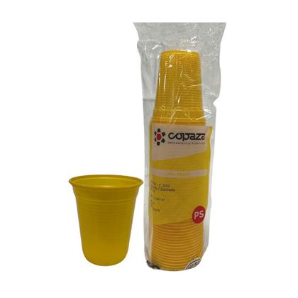 Imagem de 4 pacotes de Copo de 200ml Amarelo estriado PS Copaza com 50 unidades