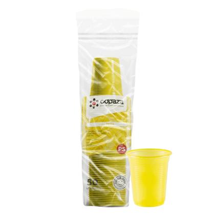 Imagem de 4 pacotes de Copo de 200ml Amarelo estriado PS Copaza com 50 unidades