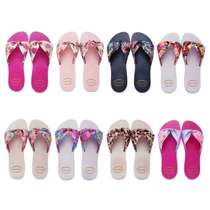 Imagem de 4 Pares Chinelo Sandália Feminina Laço Tecido Estampado K112