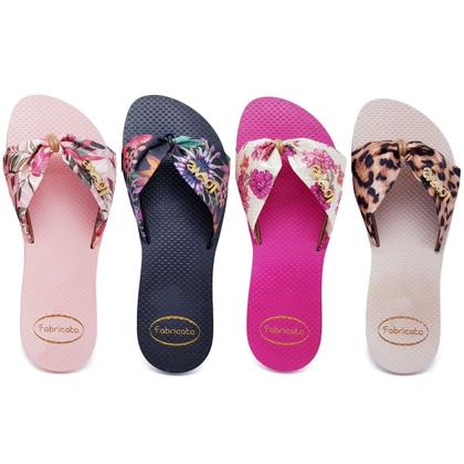 Imagem de 4 Pares Chinelo Sandália Feminina Laço Tecido Estampado K112