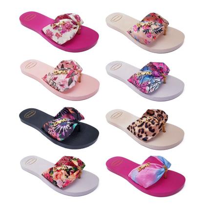 Imagem de 4 Pares Chinelo Sandália Feminina Laço Tecido Estampado K112