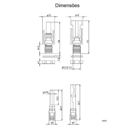Imagem de 4 Pares Conector Mc4 Rosca M12 Energia Solar Stringbox