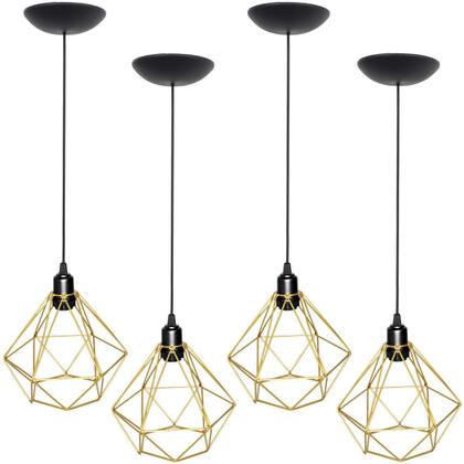 Imagem de 4 Pendentes Aramado Diamante Luminária Lustre P Teto Retrô Vintage Industrial Balcão Agp Ilumini